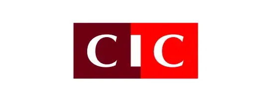 CIC logo, white "CIC" letters on a split maroon and red rectangular background.