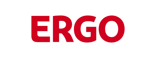 "ERGO" logo in bold, sans-serif red uppercase letters.