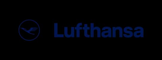 Lufthansa logo, a blue crane symbol next to the word 'Lufthansa'.