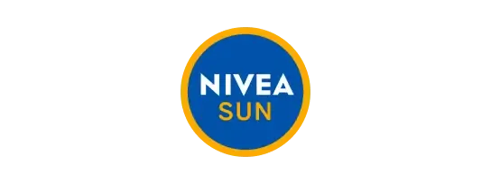 Nivea Sun logo, a blue circle with yellow border and 'NIVEA SUN' text.