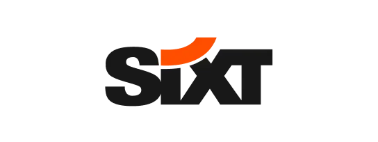 Sixt logo with dark gray text and a prominent orange curved element.