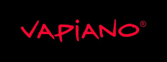 Red "VAPIANO" logo with a registered trademark symbol on a black background.