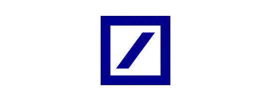 Deutsche Bank logo, a blue square with a bold blue diagonal slash through it.