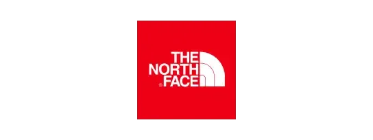 The North Face logo with white text and quarter circle on a red square.